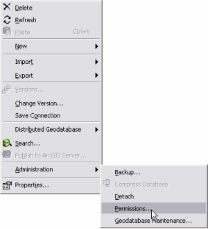 Permissions on geodatabase context menu