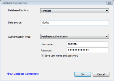 Example connection to Teradata using an ODBC data source name