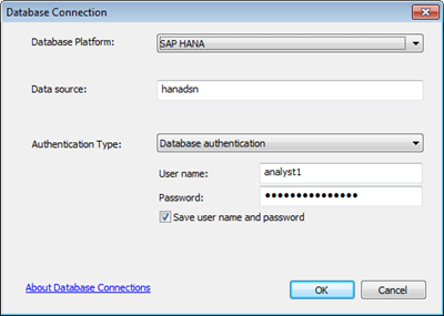 Example connection to SAP HANA database