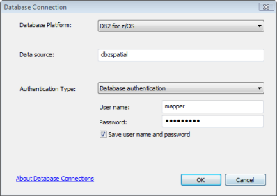 Example connection to Db2 for z/OS using cataloged database name