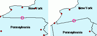 A point in a native coordinate system and when projected to a different coordinate system