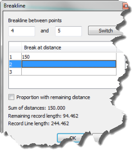 Breakline dialog box