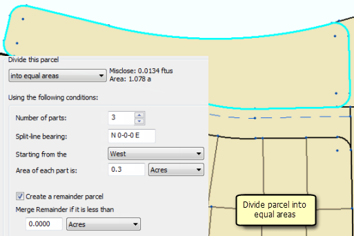 Divide parcel into equal areas