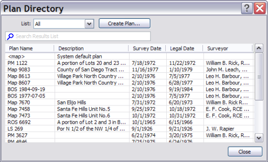 Plan Directory dialog box