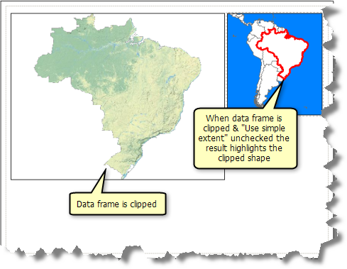 Example map where data frame is clipped and Use simple extent is unchecked for the extent indicator