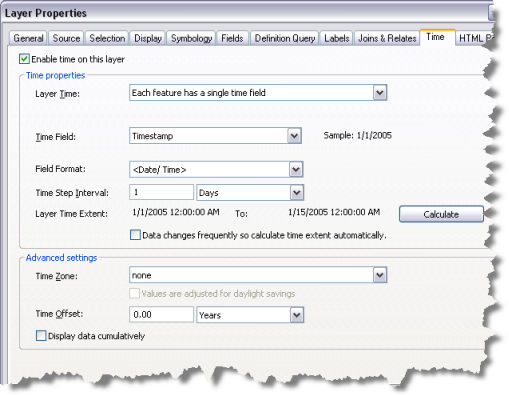 Time tab on Layer Properties dialog