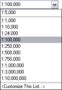 Choosing a map scale from the drop-down list. When you specify a scale, the map is zoomed to that scale.