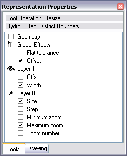 Representation Properties window Tools tab