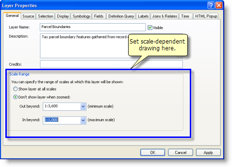 Setting the scale range for layer display