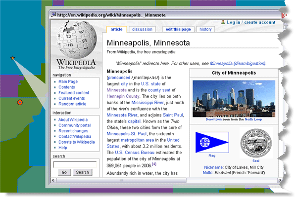 A pop-up window showing a web page