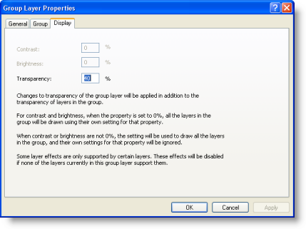 Managing a group layer's display properties