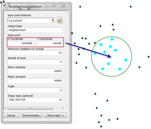 Neighborhood Selection tool dialog box