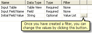 Changing value list filter values