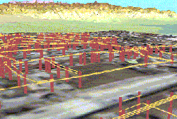 3D view of utility poles and power lines