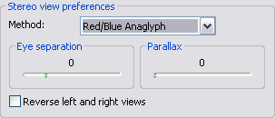 Stereo view preferences for the red/blue anaglyph method.