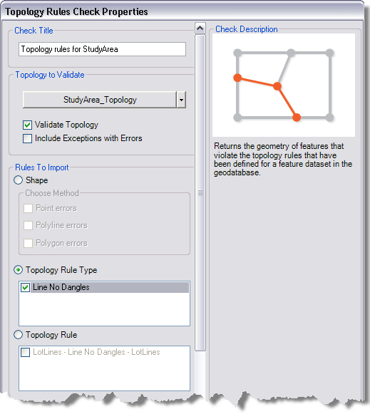 Topology Rules Check Properties dialog box