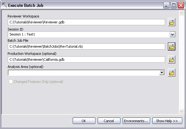 Execute Batch Job dialog box