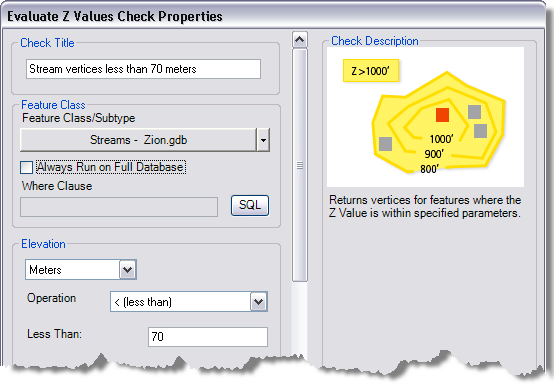 Evaluate Z Values Check Properties dialog box