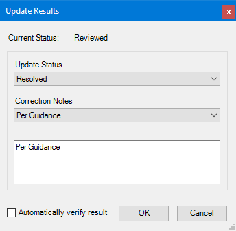 Update Results dialog box