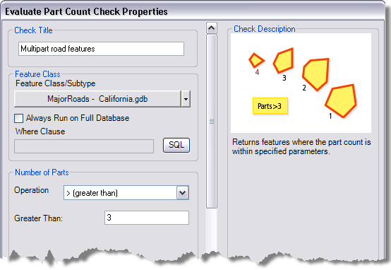 Evaluate Part Count Check Properties dialog box