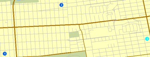 Three stops shown on the map display