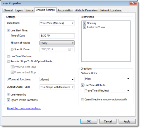 Properties in the Analysis Settings tab