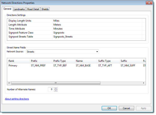 Network Directions Properties, General tab