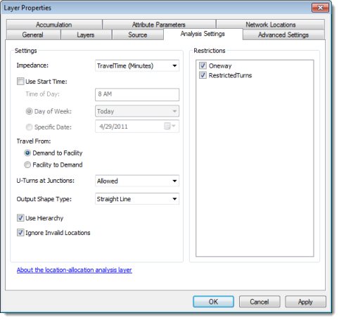 Properties set on the Analysis Settings tab