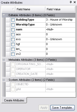 Create Attributes window