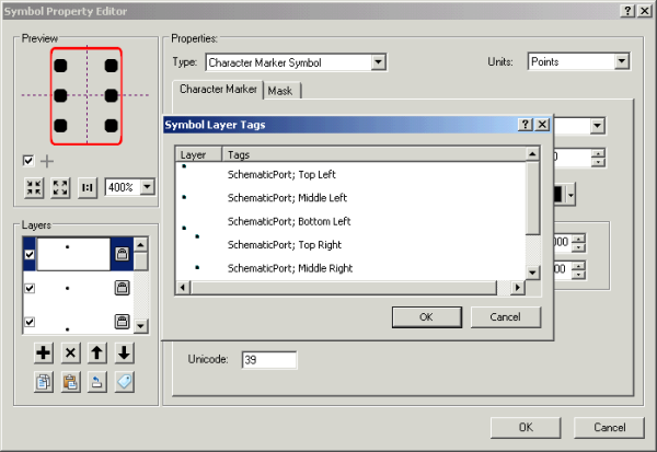 Composed symbol with six SchematicPort tags