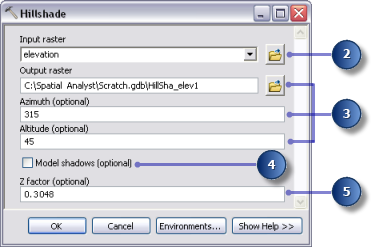 Hillshade tool parameters