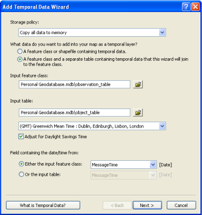 The Add Temporal Data Wizard for data containing complex temporal events