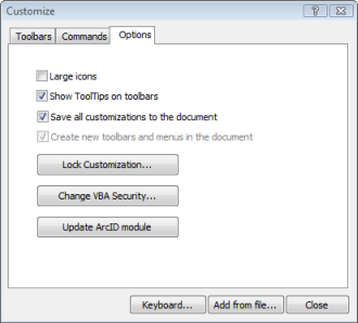 Customize dialog box