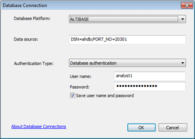 Example connection to Altibase using default port