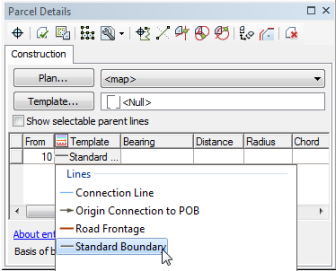 Setting a parcel line template