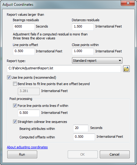 Adjust Coordinates dialog box