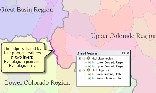 Shared edges in hydrology layers