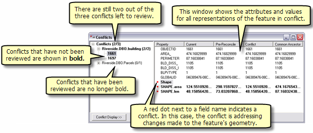 Using the Conflicts dialog box