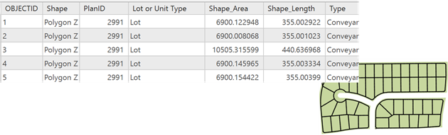 Example polygon feature class business table