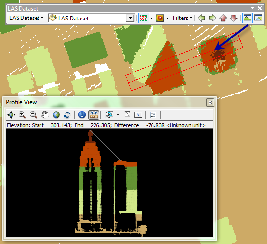A LAS dataset shown in the 2D View window