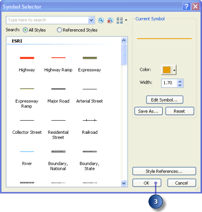 Line symbol selector for the routes feature class