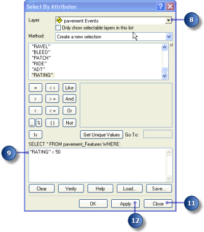 Select By Attributes on the Pavement Events layer