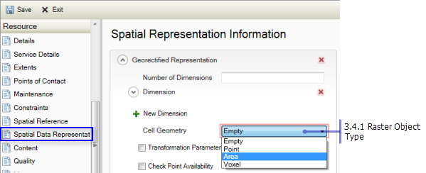 Resource Spatial Data Representation page: Raster Object Type