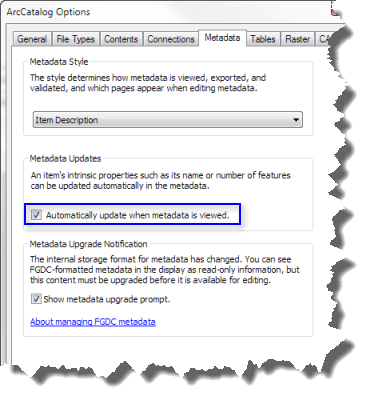 Choose whether metadata will be updated automatically when you view it or not.