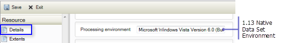 Resource Details page: Native Data Set Environment