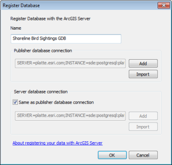 Same as publisher database connection option checked