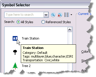 Hover over a symbol to see symbol item properties