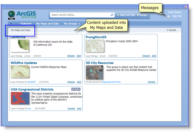My Maps and Data at ArcGIS Online