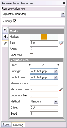 Representation Properties window Drawing tab