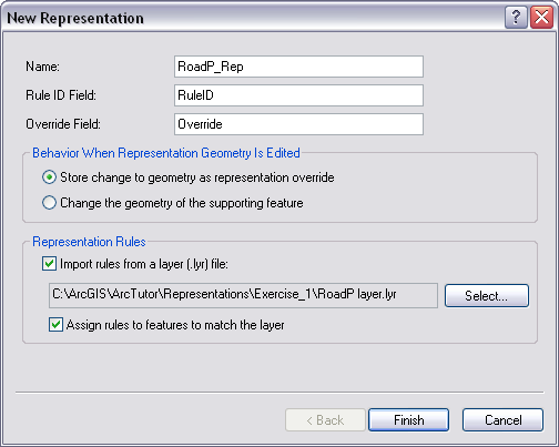 The New Representation dialog box.